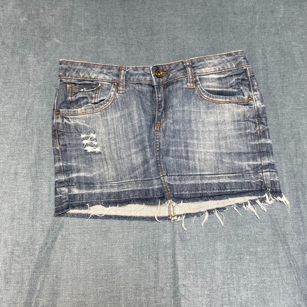 Mango Denim Micro Mini Skirt Womens 31 Blue Denim Ripped Frayed Hem Medium Wash
